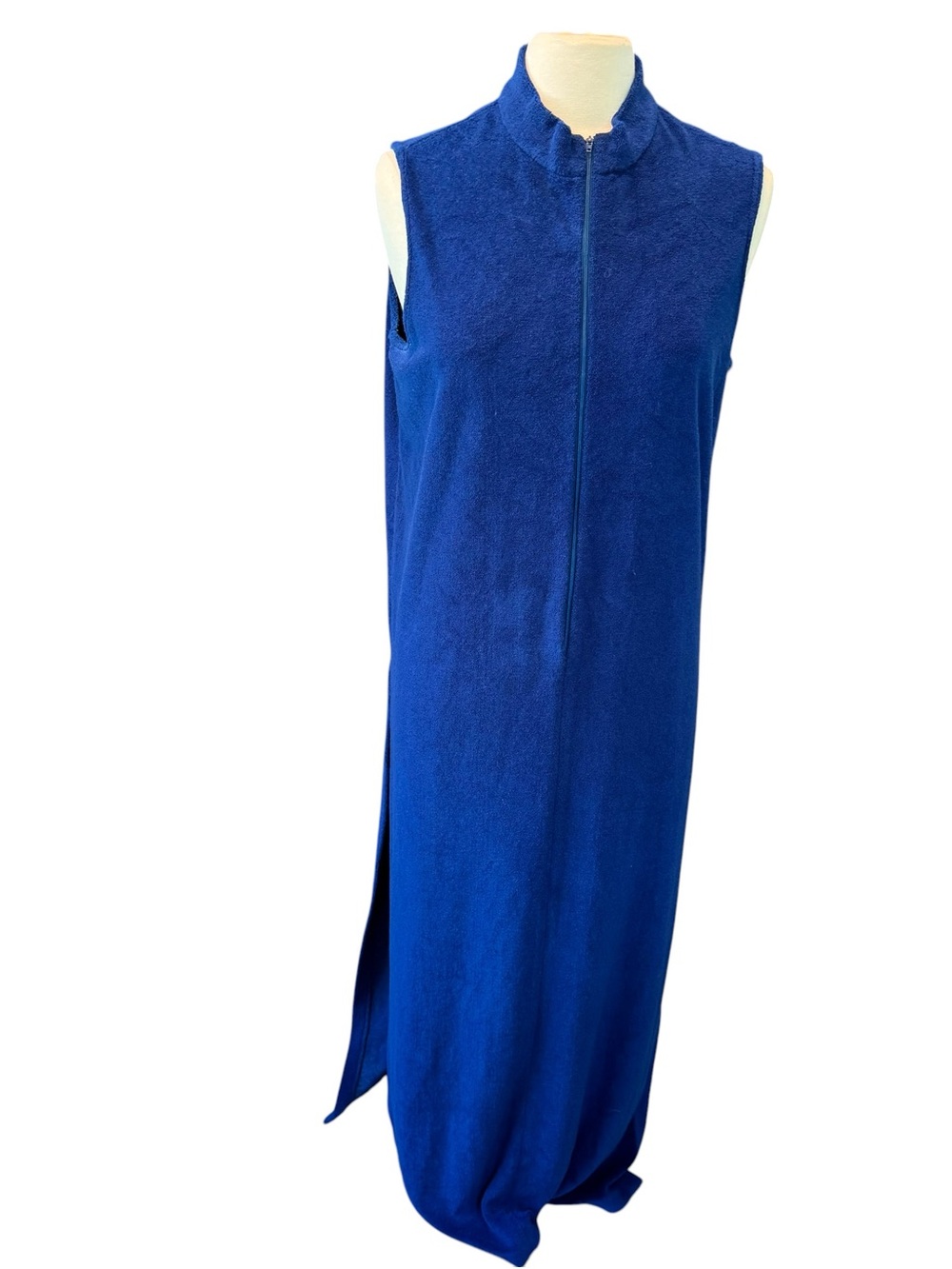 VTG 1960/70s Catalina Terry Cloth Cover Up Blue Sleeveless Dress Maxi USA Sz LG